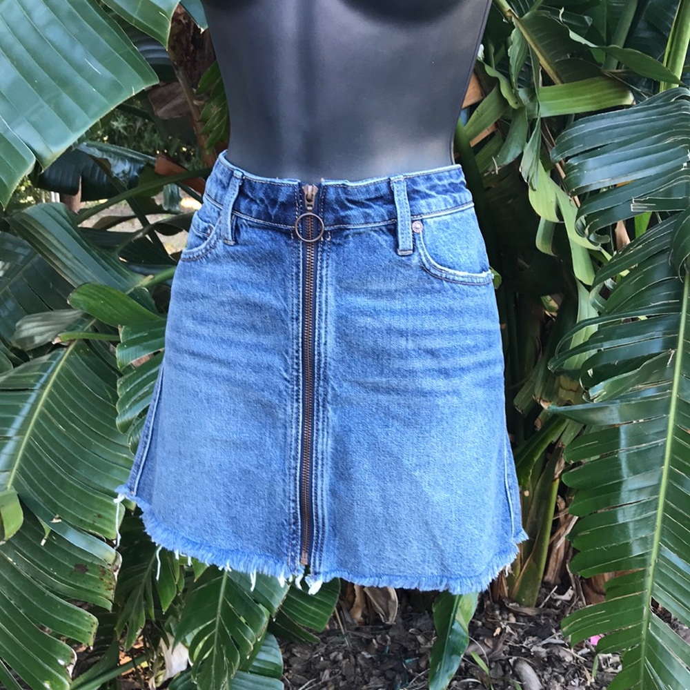 We the free zip front denim skirt with raw hem